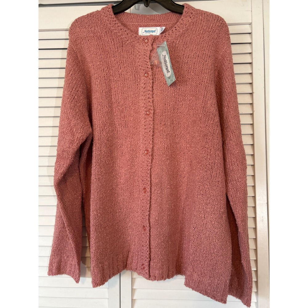 National Pink Knit Button Front Cardigan Sweater Women's 1X‎ Textured
